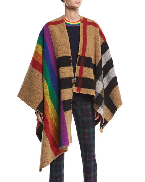 wool cape burberry|Burberry rainbow vintage check poncho.